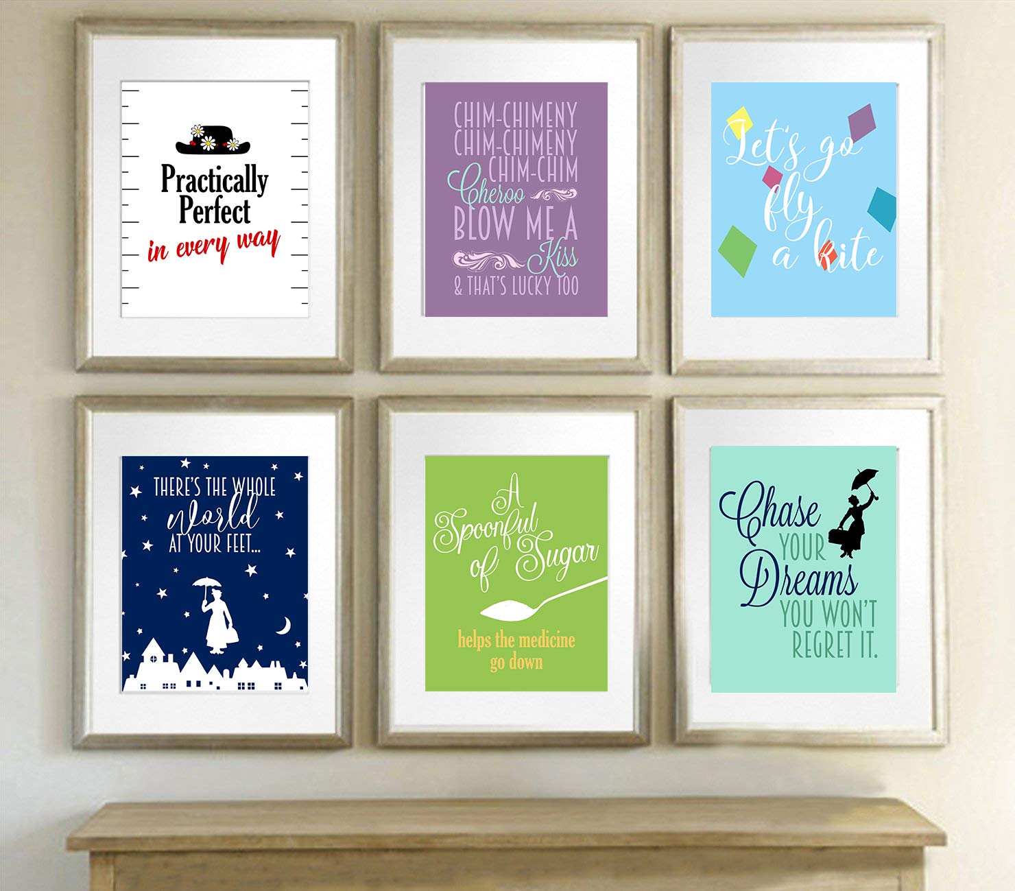 Silly Goose Gifts Mary Themed Wall Art Prints (Set of 6) Practically Perfect in Every Way