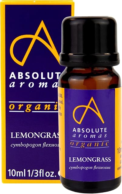 Absolute Aromas Organic Lemongrass Essential Oil 10ml - 100% Pure, Natural, Undiluted, Vegan and Cruelty-Free - for use in a Diffuser and Aromatherapy
