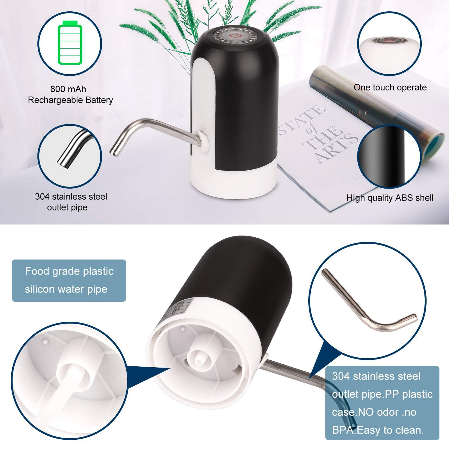 Distributeur D'Eau Électrique Zalati - Pour Bouteille 12-18L - Rechargeable USB - Sortie Acier Inox