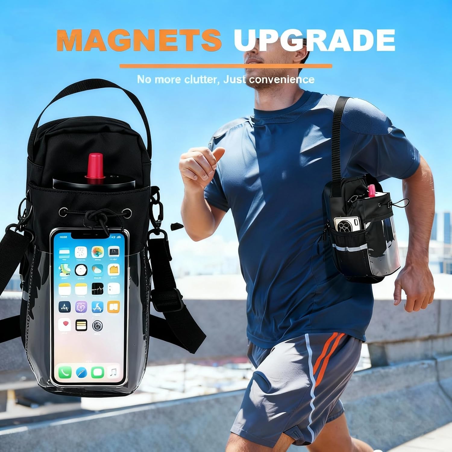 Magnetic Gym Bag for Men & Women – Strong Magnetic Water Bottle Holder & Touch-Screen Phone Pocket | Adjustable Strap Sling Bag for Gym, Travel, Sports | Keep Items Secure & Off Dirty Floors - Image 6
