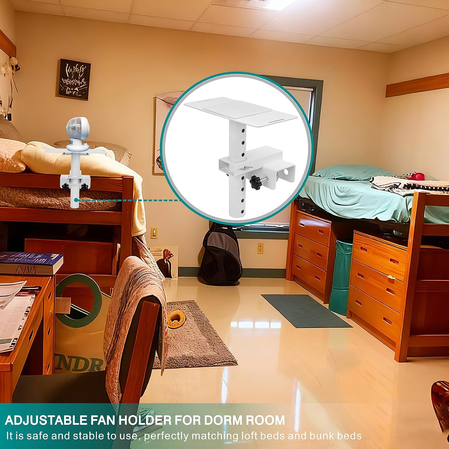 Ertuohg 1 PCS Bed Fan Holder Adjustable Fan Holder for Dorm Room, Universal Bunk Fan Stand for Most Models, Sturdy and Stable