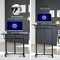 Vista 5 de VIVO Mobile Height Adjustable Table, Stand Up Desk Cart with Sliding Keyboard Tray, Computer Workstation, Rolling Presentation Cart, Black, CART-V06A