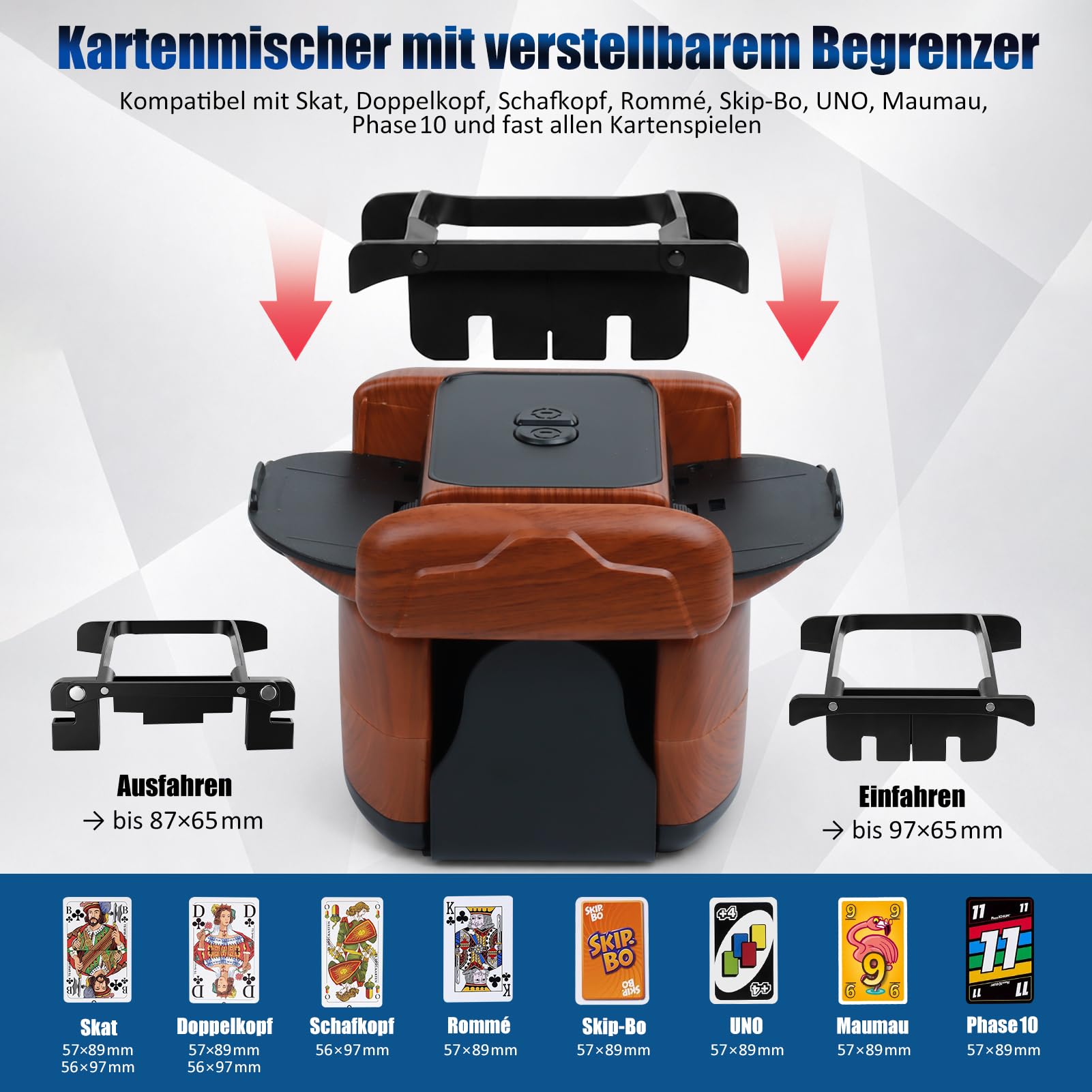 Miscelatore elettrico per 1-4 mazzi, mixer per carte ricaricabile tramite USB, batteria da 2600 mAh, modalità automatica e manuale, dispositivo di miscelazione per carte da poker, UNO, Skip BO