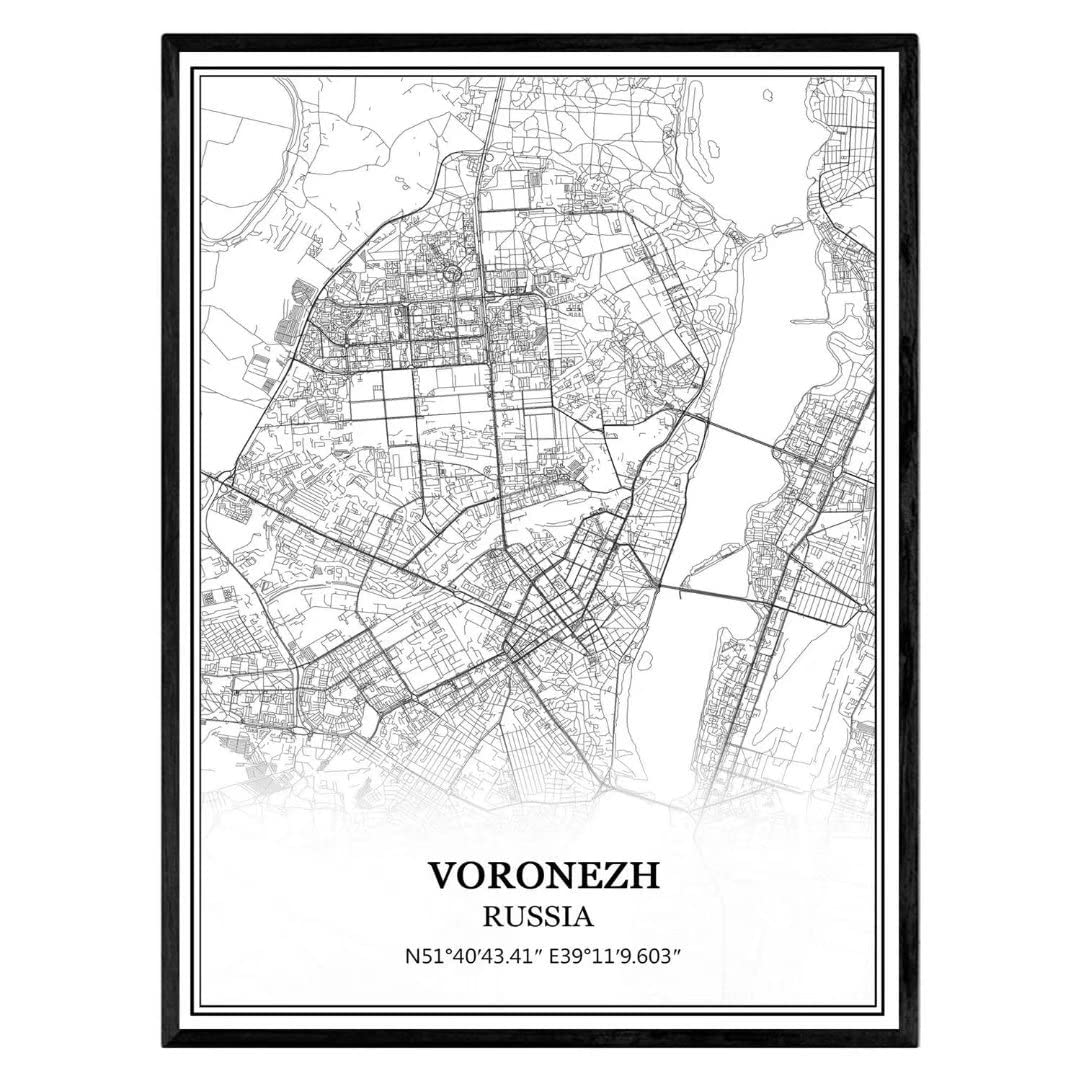 TANOKCRS Voronezh Russia Map Wall Art Canvas Print Poster Artwork Unframed Modern Black and White Map Souvenir Gift Home Decor - 16x20 inches