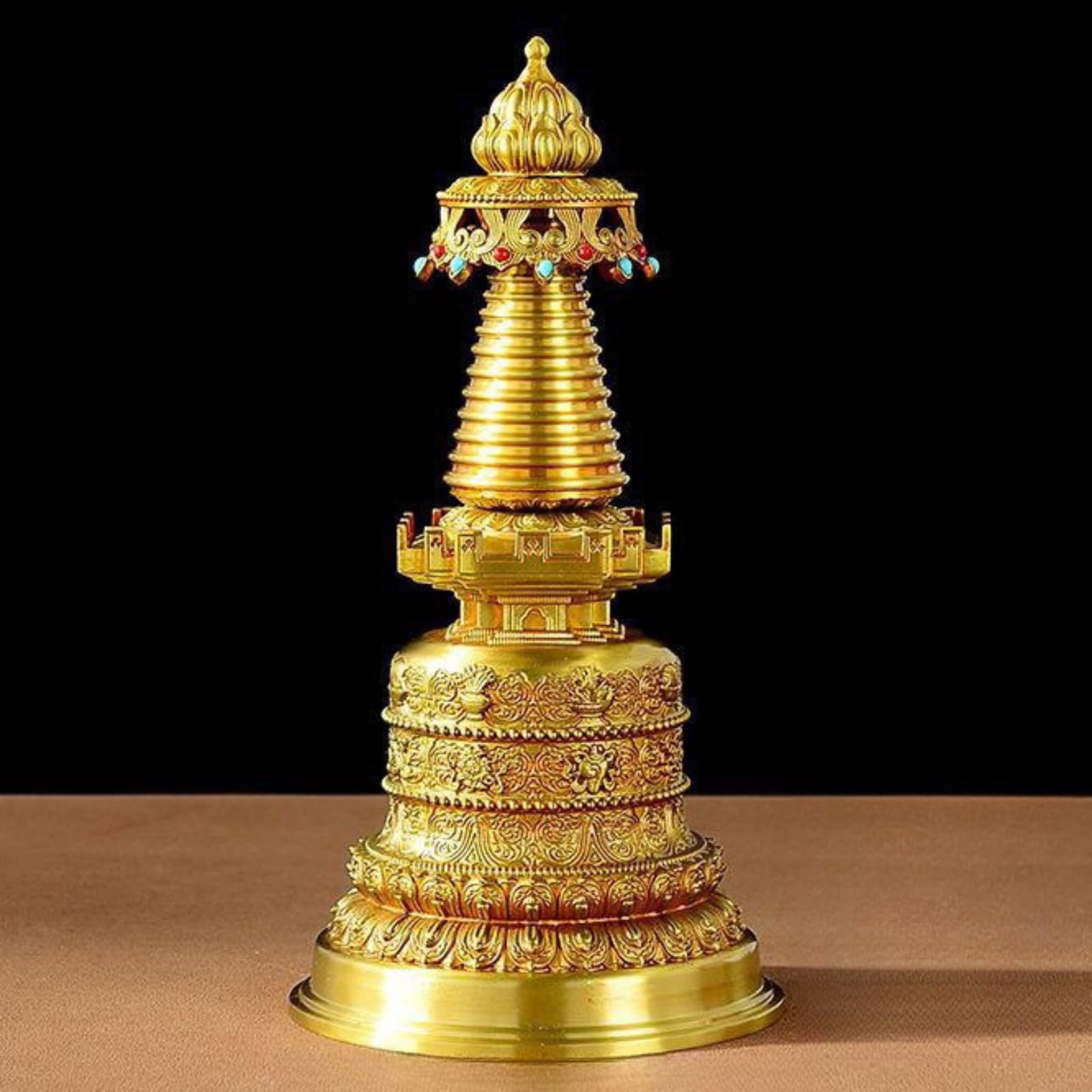Stupa de reliques en cuivre 20,5 cm et pagode Bodhi pour décoration bouddhiste maison
