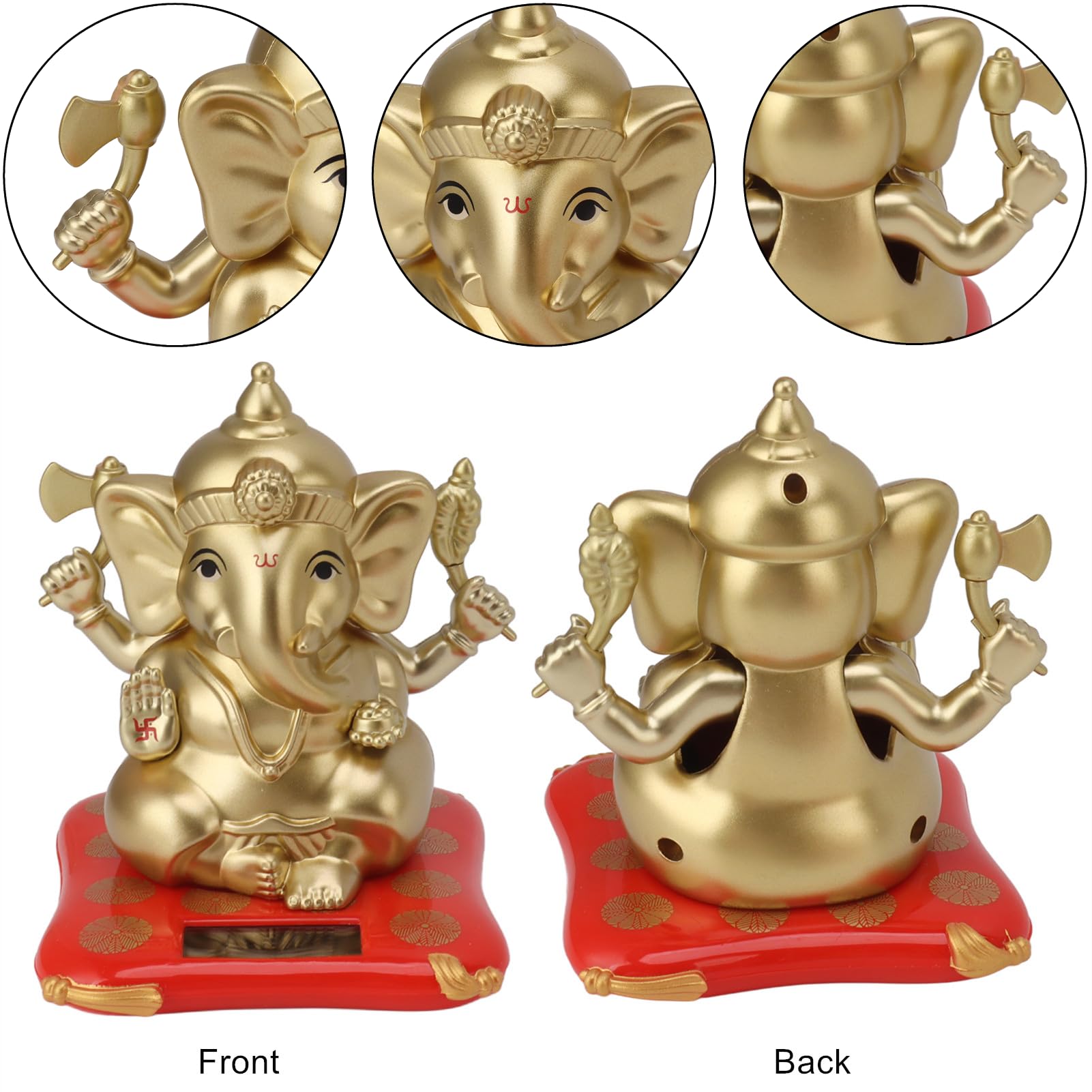 Statue Ganesh Énergie Solaire Mumusuki - Décoration Voiture Et Maison Porte-Bonheur