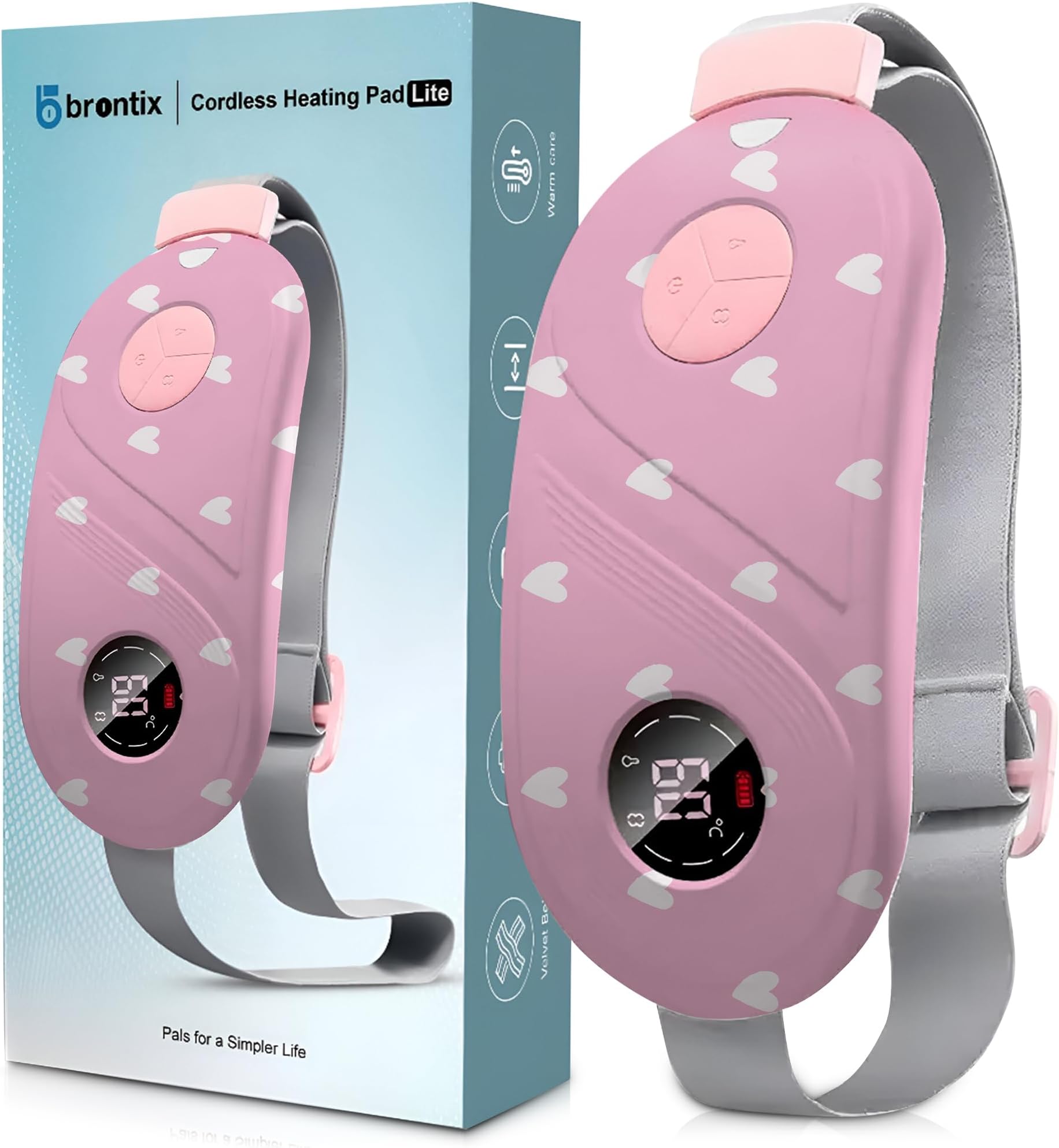 BRONTIX Period Cramp Relief Massager for Women | Portable Cordless Menstrual Pain Relief Heating Pad with 6 Heat & Massage Modes | Electric Periods Cramp Massager | Perfect Gifts for Woman