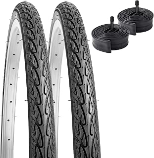 2 Pack 26" Road Bike Tires 26 x 1 3/8（37-590） Plus 2 Pack 26" Bike Tubes 26x1 3/8 AV 32mm Schrader Valve Compatible with 26X1 3/8 26X1.3/8 Bike Tires and Tubes(Black)