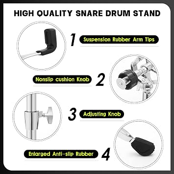 Snare Drum Stand with Drum Sticks Holder,Concert Double Braced Tripod Snare Stand Fit for Extended Height 31.5-47,Practice Pad Stand for 10-14 Inches Drum Pad, Snare Drum for Drum Beginners