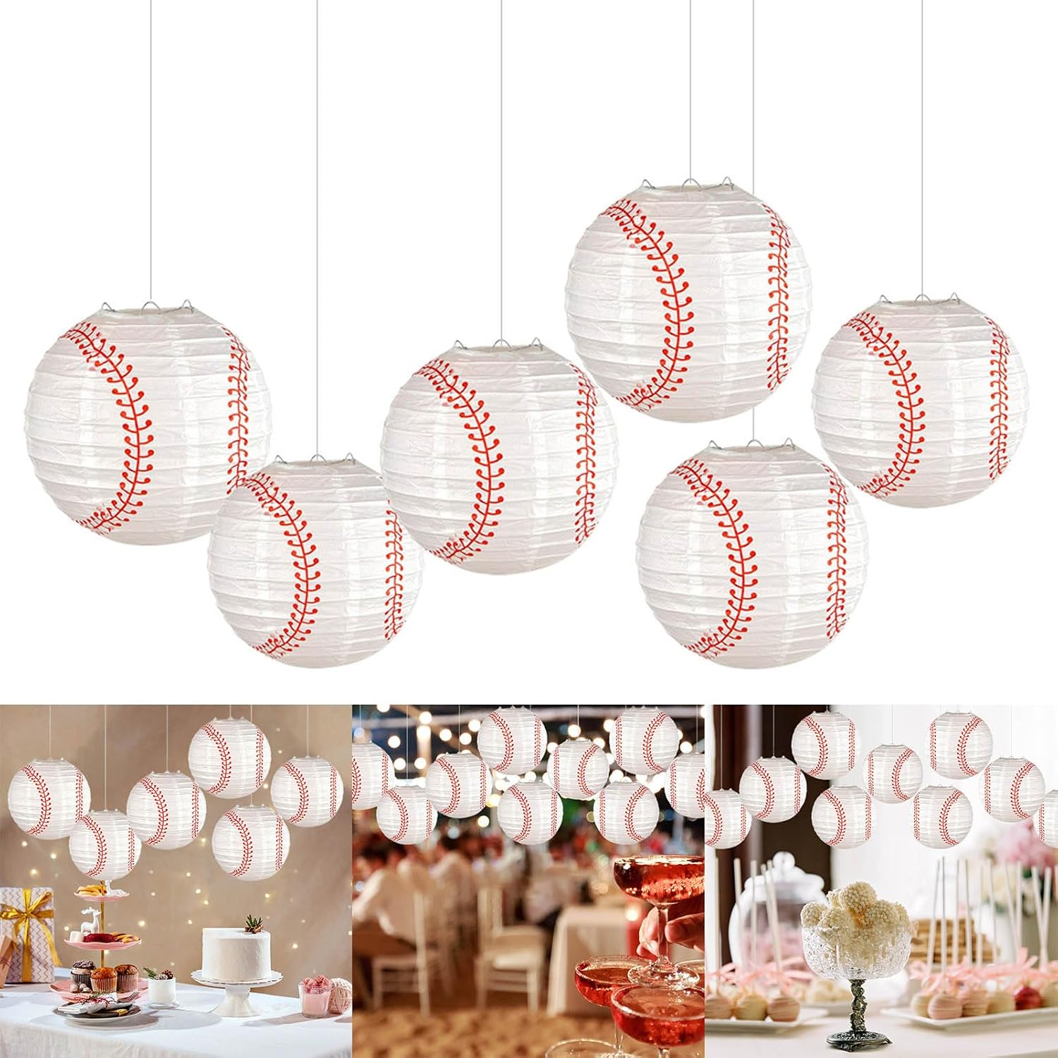 Of 6 Unique Baseball Hanging Lampshade Stylish Baseball Paper Lampshade Practical Sports Theme Party Supply Functional Charm for Party