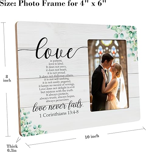 Miniatura 6 de DIMSEOIUS Regalos de boda cristianos para la pareja, marco de fotos "El amor es paciente, el amor es bondadoso", versículo bíblico "El amor nunca