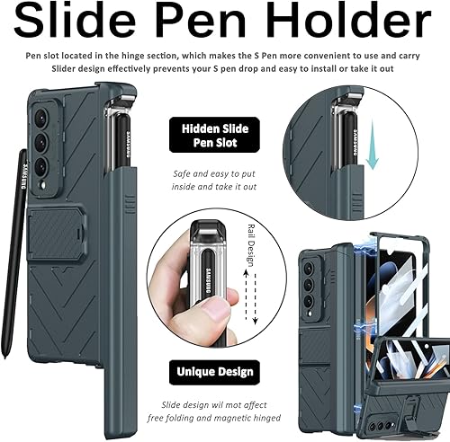 Miniatura 4 de Miimall Funda para Samsung Galaxy Z Fold 4, Z Fold 4 Hinge Bumper Protector de pantalla de vidrio templado integrado Soporte ajustable Ranura para