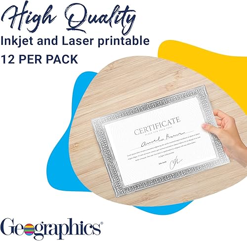 Miniatura 3 de Papel certificado de premio en blanco, 8.5 x 11 pulgadas, lámina plateada de primera calidad y diseño de borde plateado (paquete de 12)