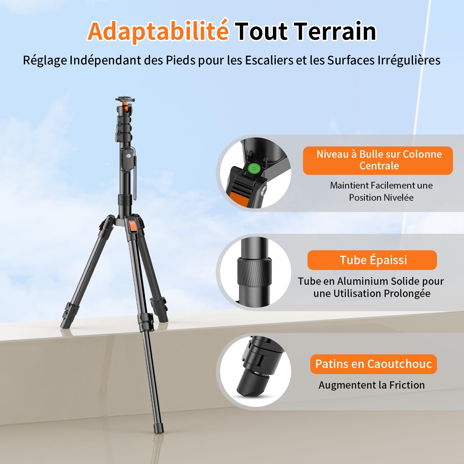 XXZU 191cm Trepied Appareil Photo, Matériel d'assemblage pour Studio Photo, Trepied Telephone Léger En Aluminium Avec Support Pour Téléphone Et Rotule À 360°, Trépied Pour Caméra/Smartphone/Projecteur