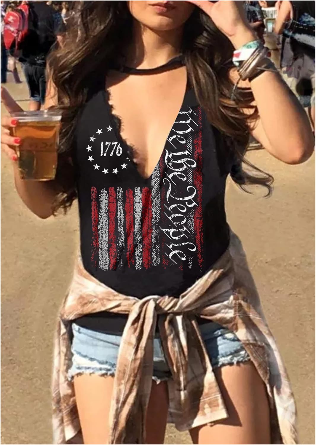 Summer Deep V Neck Tank Tops for Women Western Country Sleeveless Tee Shirts Teen Girls Sexy Casual Concert Tops Outfits - Image 2