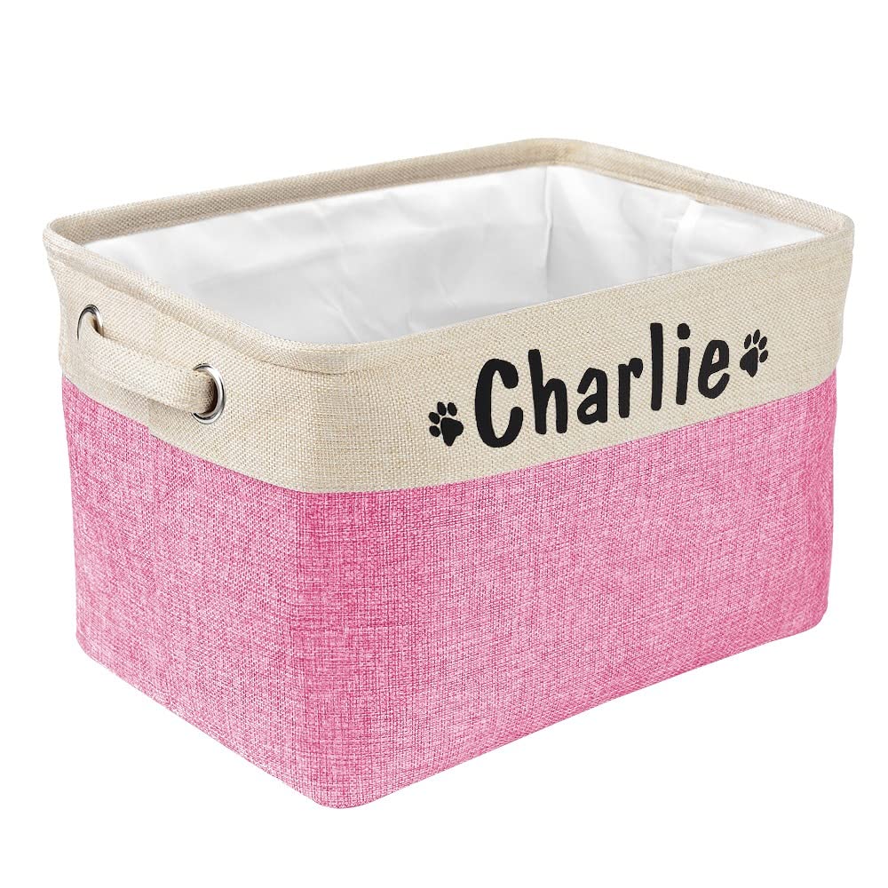 CZD Dog Toy Storage Basket Personalised,Dog Toy Box Personalised Name,Dog Toy Basket Personalised,Animal Storage Basket,Personalised Gifts for Dogs (pink)