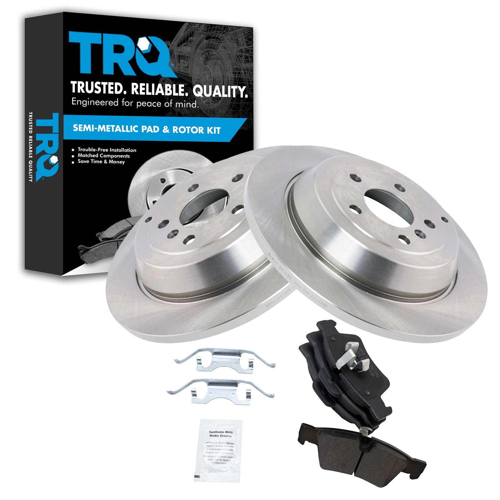 TRQ Rear Brake Pad and Rotor Set Semi Metallic Solid Rotors