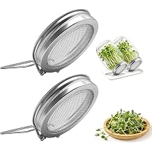 2 Pack Sprouting Lids for Wide Mouth Mason Jars, Reusable Stainless Steel Mesh Lids for Seed Germination, Bean Sprouts Growing Kit for Alfalfa, Broccoli & Mung Beans