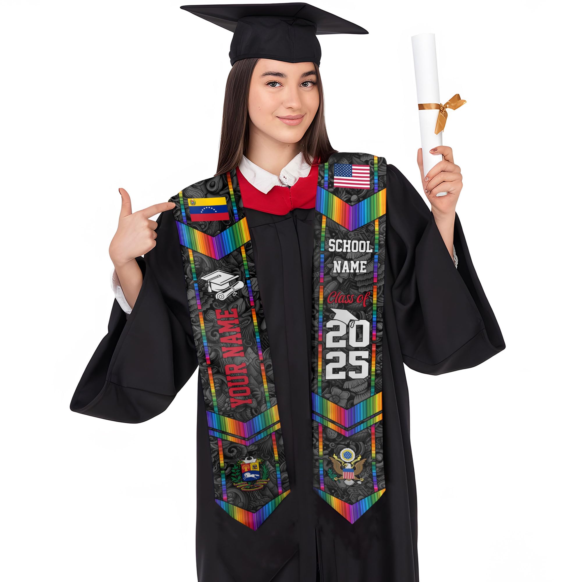 MonkeyVan Custom Venezuelan Flag Graduation Stole 2025 Venezuela Graduation Sash Venezuelan Flag Graduation Sash Class Of 2025 Vnzl 1