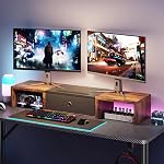Vermess Monitor Stand Riser, 36" Dual Monitor Riser with Drawer & Slot, Desktop Organizer for 2 Computer Monitor, Laptop, TV Stand with Storage, Vintage