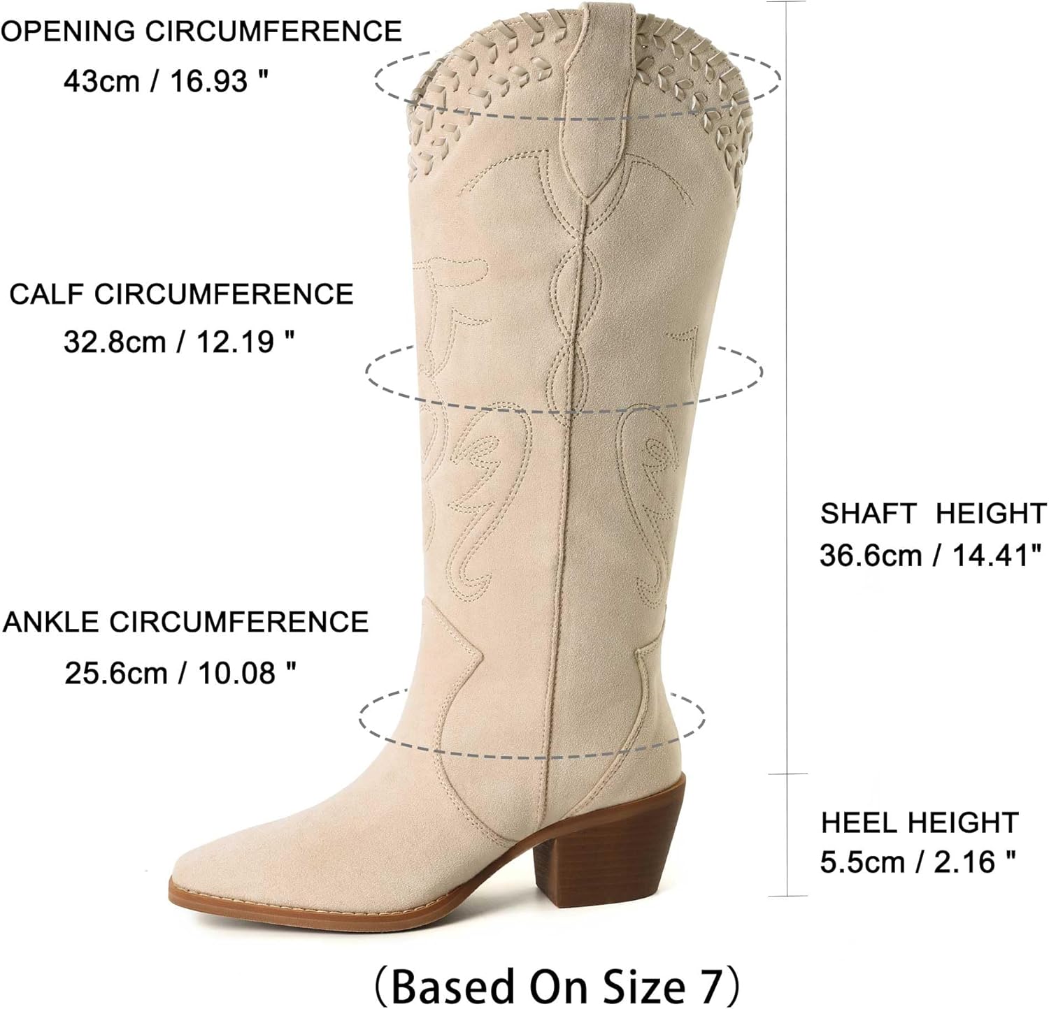 Reitoye Cowboy Boots for Women Embroidered Woven Knee High Cowgirl Boots Square Toe Chunky Heel Pull On Country Boots