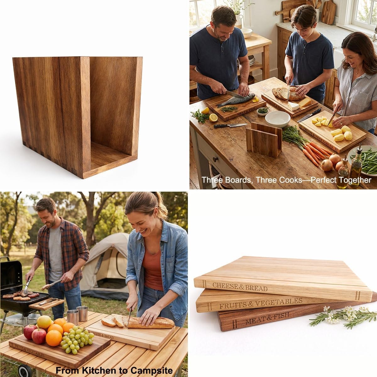 Durable Book Cutting Board, Acacia Wood Cutting Board Book Set with Stand, Space Saving Wooden Chopping Board for Kitchen, Ideal for Vegetables, Cheese & Bread, Meat, Unique Gift for Home Cooks
