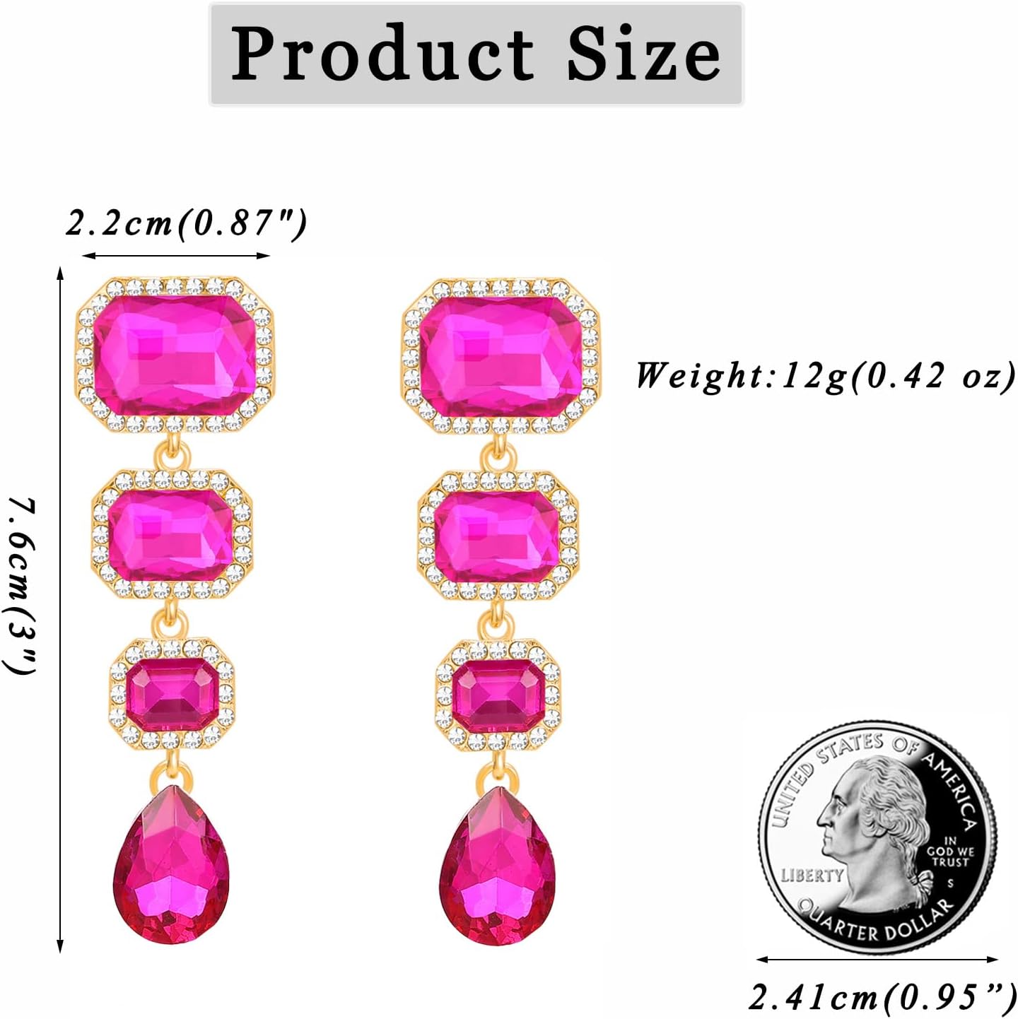 Vintage Rhinestone Drop Dangle Earrings Statement Crystal Dangling Earrings Rectangle Teardrop Chandelier Earrings for Women - Image 6