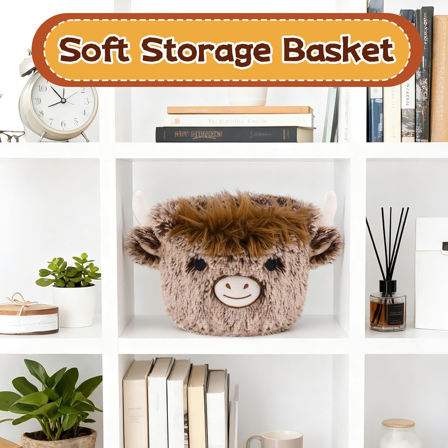 Highland Cow Plush Basket, Highland Cow Gift Basket for Nursery, Soft Winter Small Baby Blanket 0rganizer Storage, Cute Baby Blanket Diapers Candy Towel Decor Storage Bins, 8.2×6.3 inches - Image 4