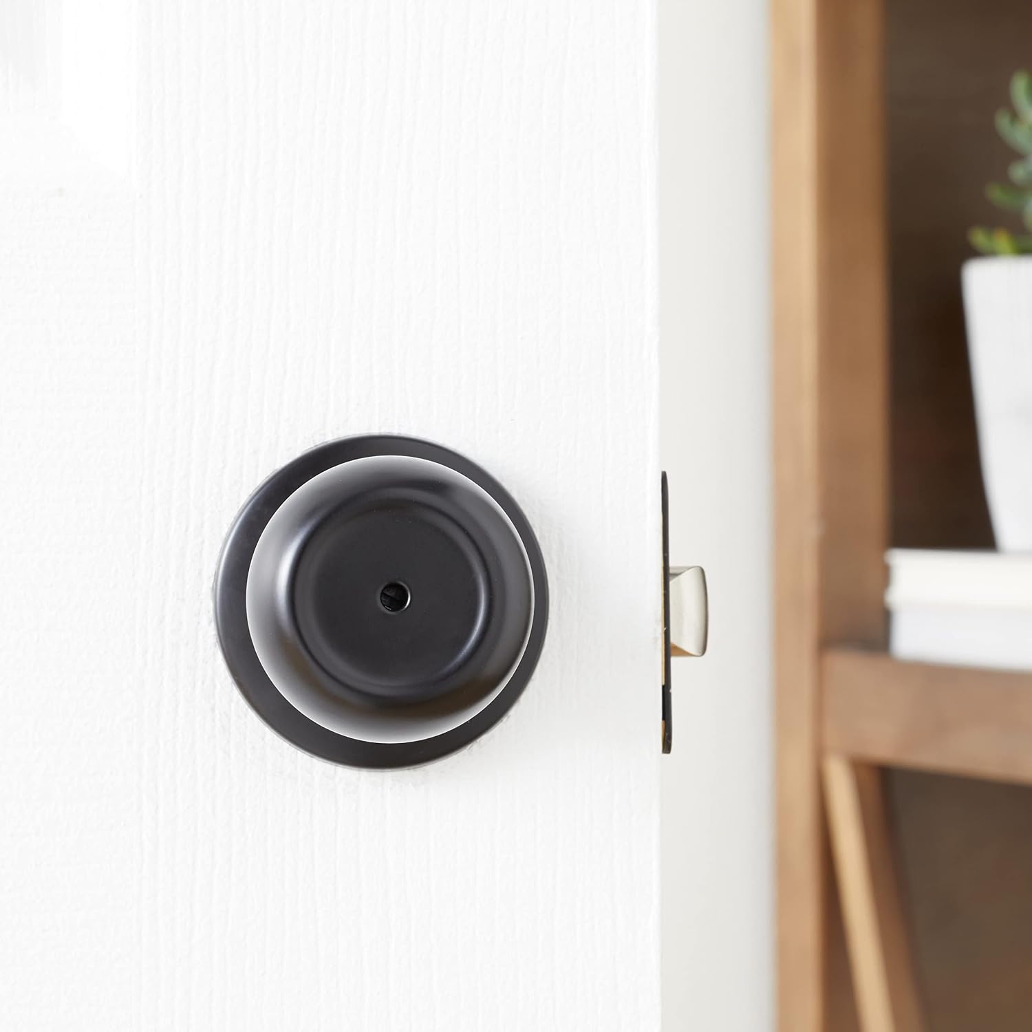 Amazon Basics Bedroom/Bathroom Door Knob With Lock, Coastal, Matte Black