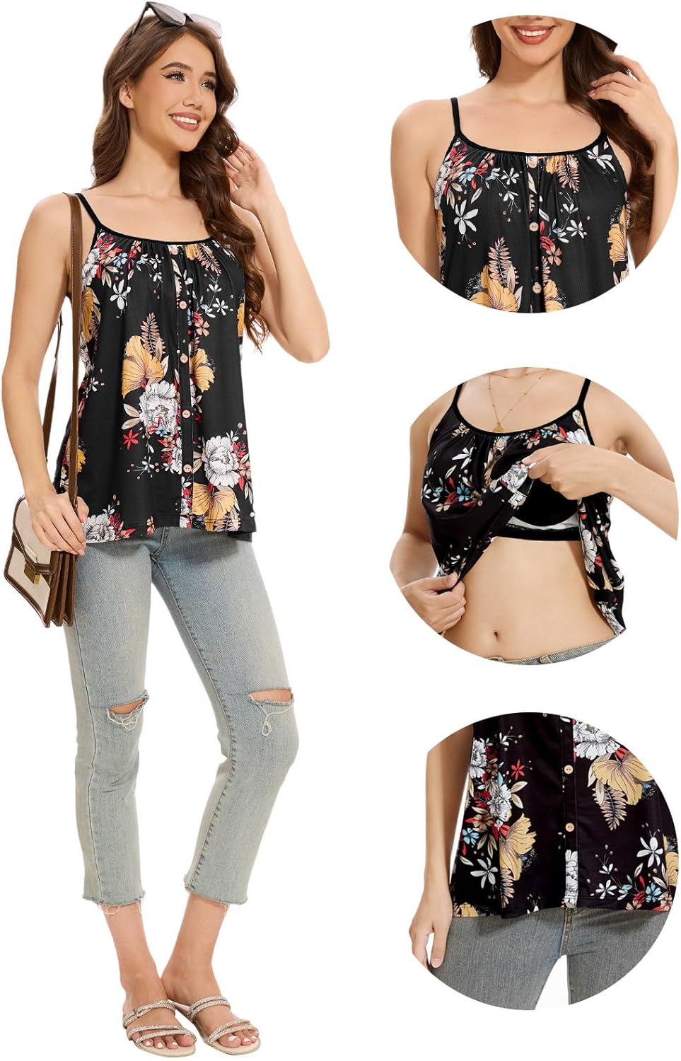 Womens Camisoles with Built-in Padded Bra Flowy Tanks Adjustable Spaghetti Straps Tank Tops - Image 5