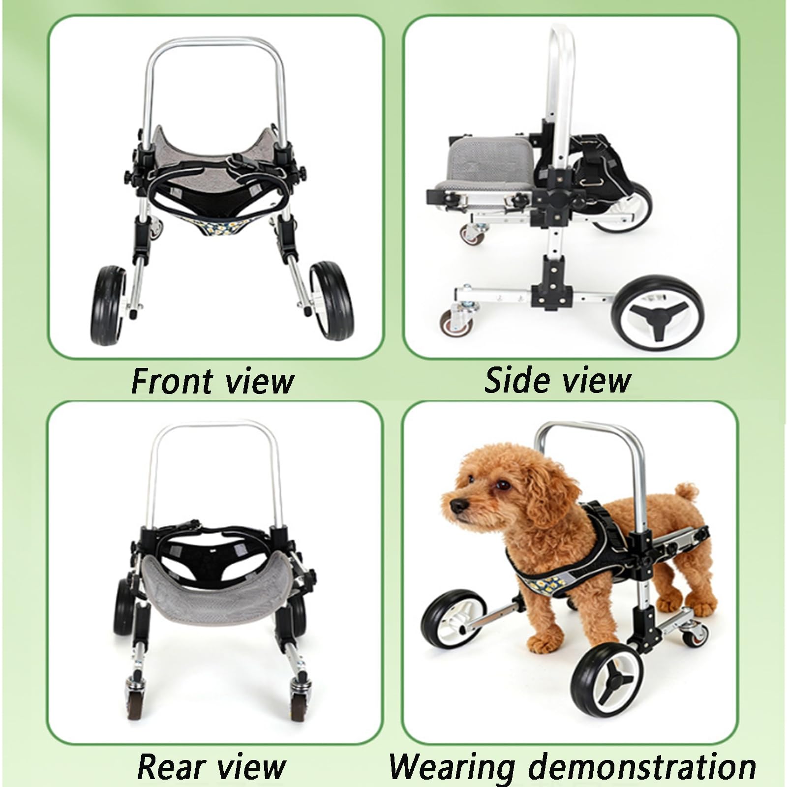 Carrello per la mobilità del cane a 4 ruote per zampe anteriori, telaio in alluminio regolabile facile da usare, ideale per arti anteriori deboli e riabilitazione post-operatoria