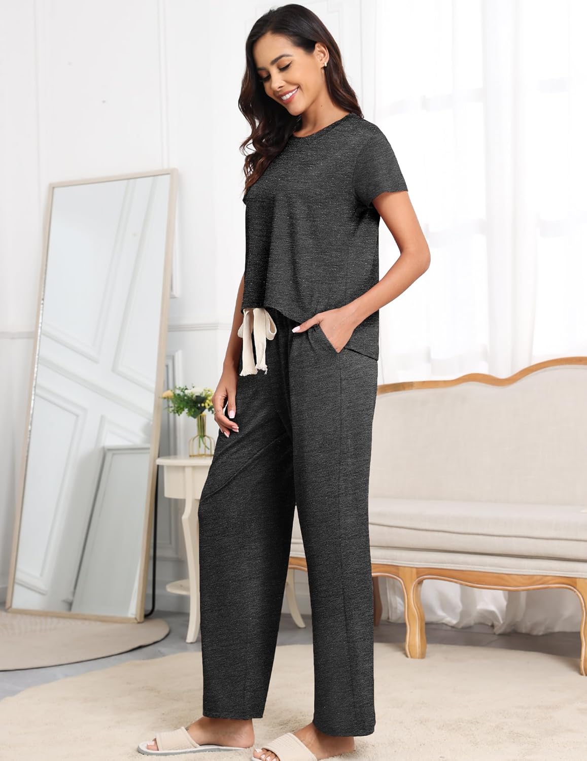 Womens Pajama Sets 2 Pieces Lounge Sets for women Short Sleeve Top with Long Pajama Pants Soft Sleepwear Pj Sets S-XL - Image 3