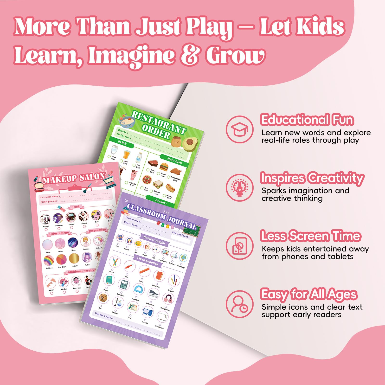 Confezione da 6 blocchi per appunti per bambini, 40 pagine per bambini, 10,2 x 15,2 cm, per giochi di ruolo fantasiosi per ragazze