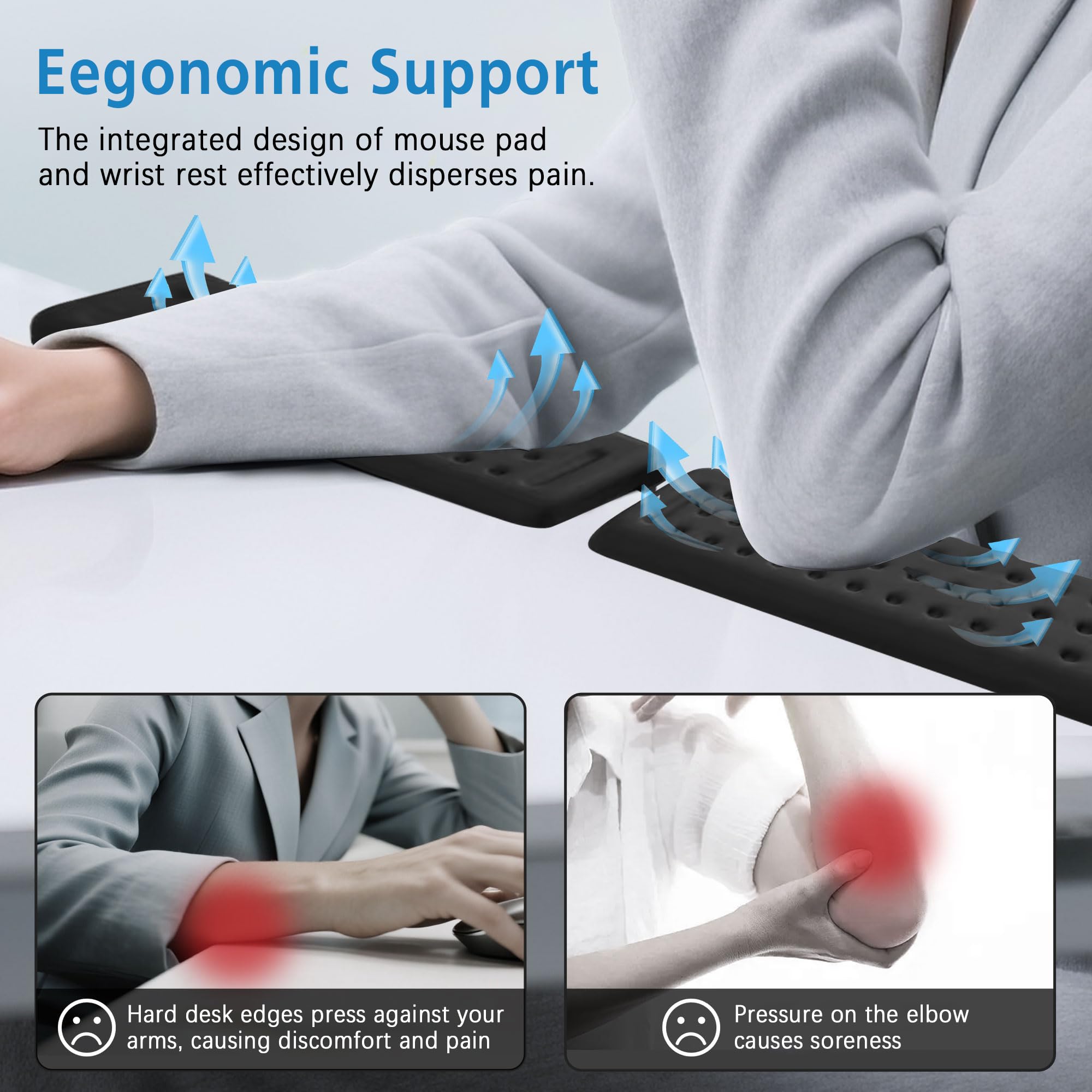 Lot de 2 repose-bras de bureau en forme de L – Support ergonomique pour poignet, avant-bras et coude, antidérapant et confortable pour bord de table, bureau et bureau à domicile (2)