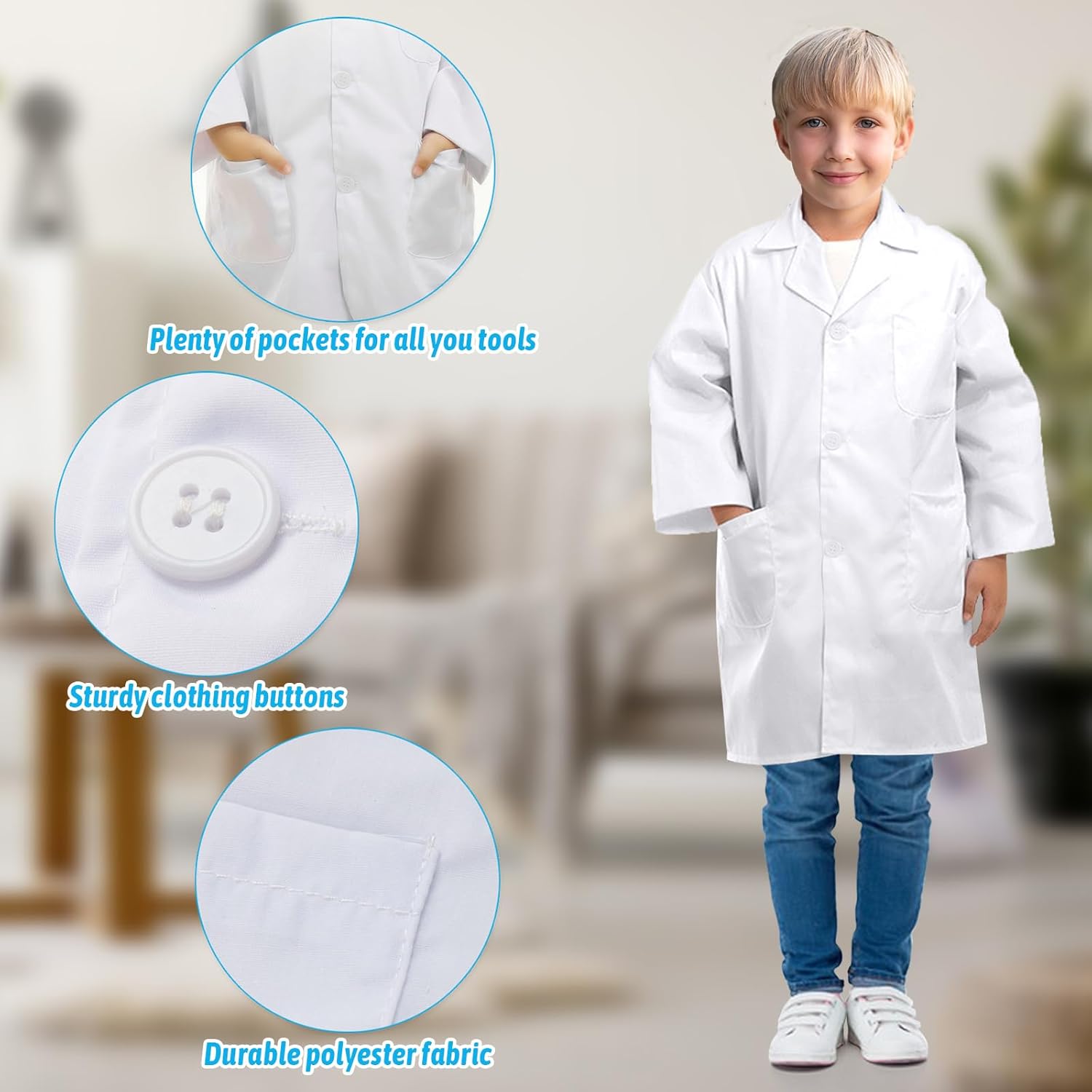 Doctor Costume for Kids, Toddler Doctor Coat with Stethoscope, Kids Lab Coat Career Day Costume for Boys Girls - Image 3