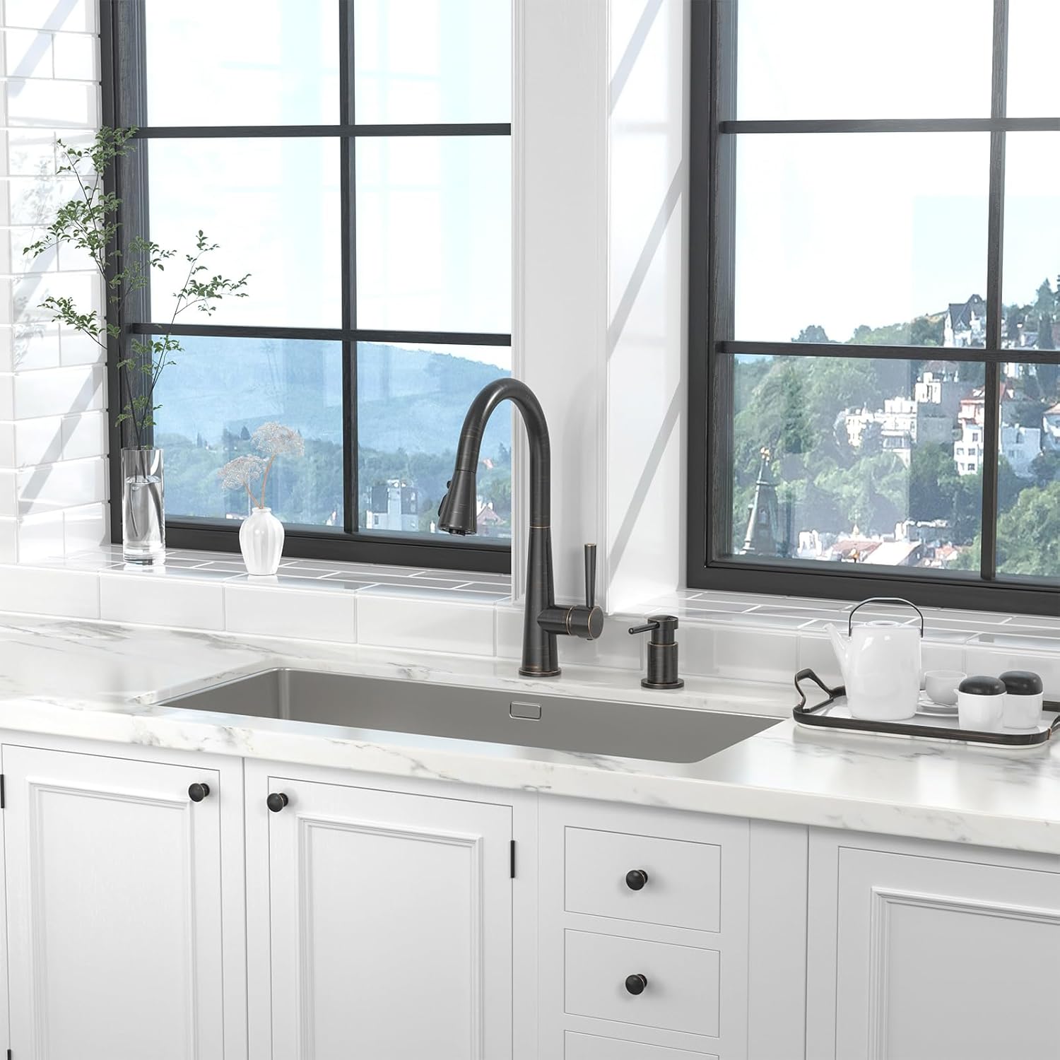 Oil Rubbed Bronze Kitchen Faucet with Pull Down Sprayer, Lava Odoro Bronze Single Handle Kitchen Sink Faucet, Faucet for Kitchen Sink with Magnetic Docking Spray Head, Deck Plate, KF321-ORB - Image 5