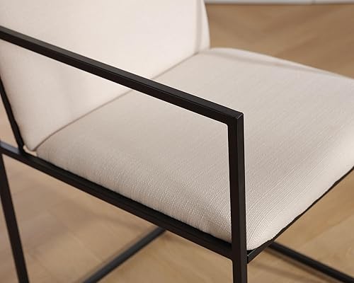 Miniatura 7 de VESCASA Sillas de comedor de lino con patas de metal negro, sillas de comedor modernas con respaldo para cocina, comedor, juego de 2, beige