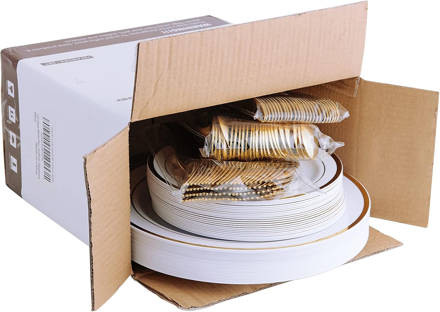 125 Count Gold Plastic Plates Include 25 Dinner Plates 25 Disposable Dessert & Gold Disposable Silverware, Plastic Dinnerware Set Providing for 25 Guests Suitable for Party Wedding