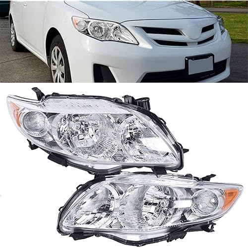 labwork Headlights Assembly Replacement for Toyota Corolla 2009 2010 Projector Headlamps with Amber Corner Pair Left + Right Side (Passenger & Driver Side)