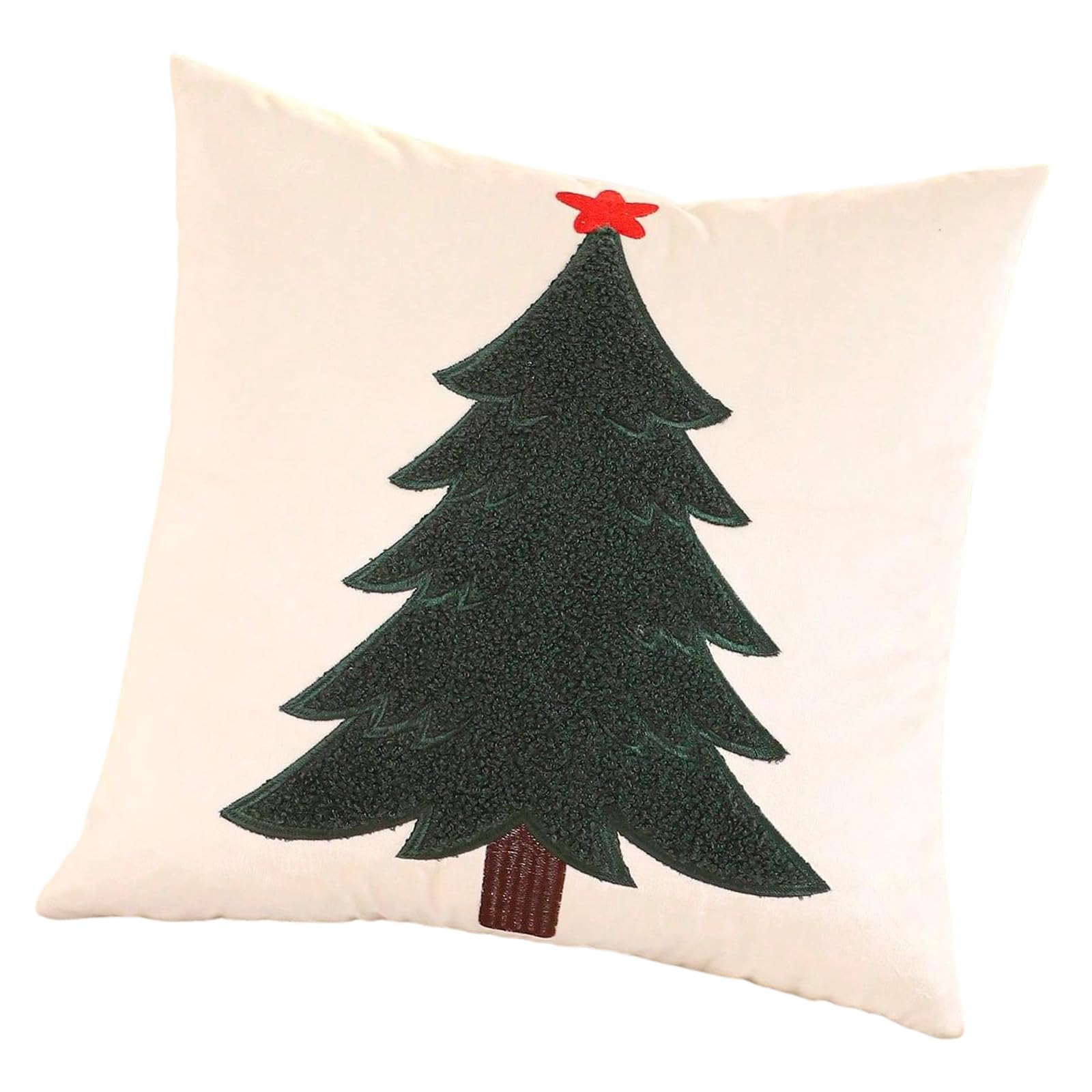 Hsioluted Themed Embroidered Fleece Pillow Cover Soft Dutch Flannel Fabric with Holiday Tree Designs for Decoration Festival Embroidered Christmas Pillowcase
