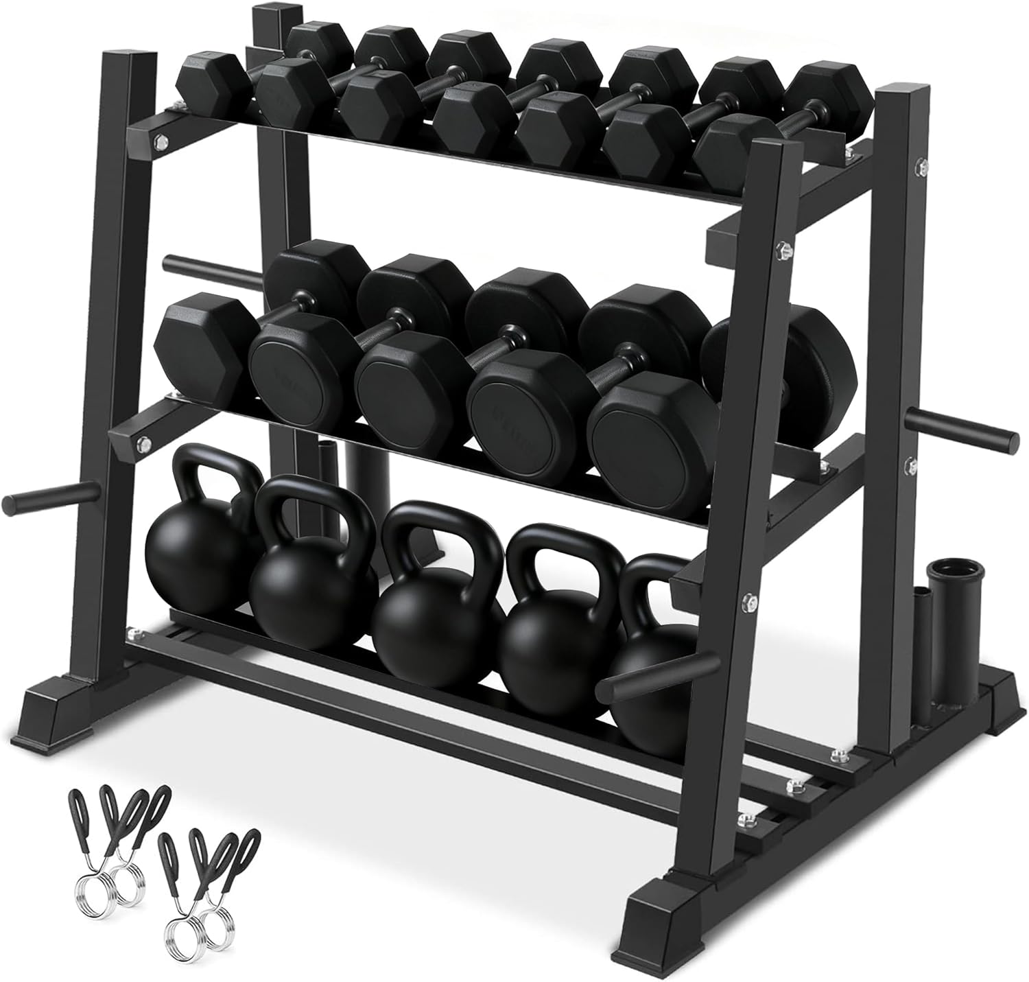Dumbbell Rack, Bongkim Dumbbell Set with Rack Stand, Dumbbells Weights Rack for Home Gym, Weight Rack for Dumbbells, Kettlebells, and Weight Plates 1100LBS