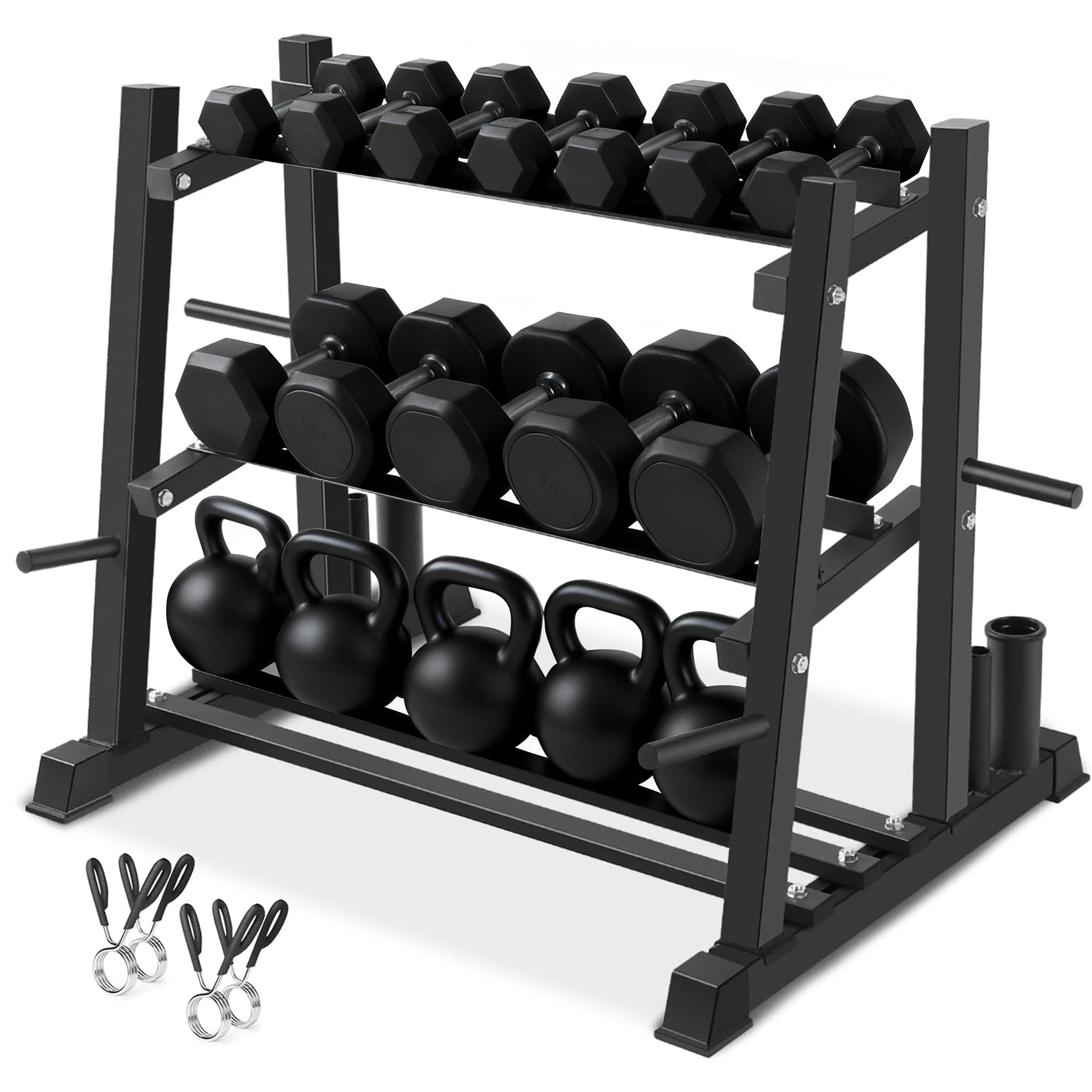 Dumbbell Rack, Bongkim Dumbbell Set with Rack Stand, Dumbbells Weights Rack for Home Gym, Weight Rack for Dumbbells, Kettlebells, and Weight Plates 1100LBS