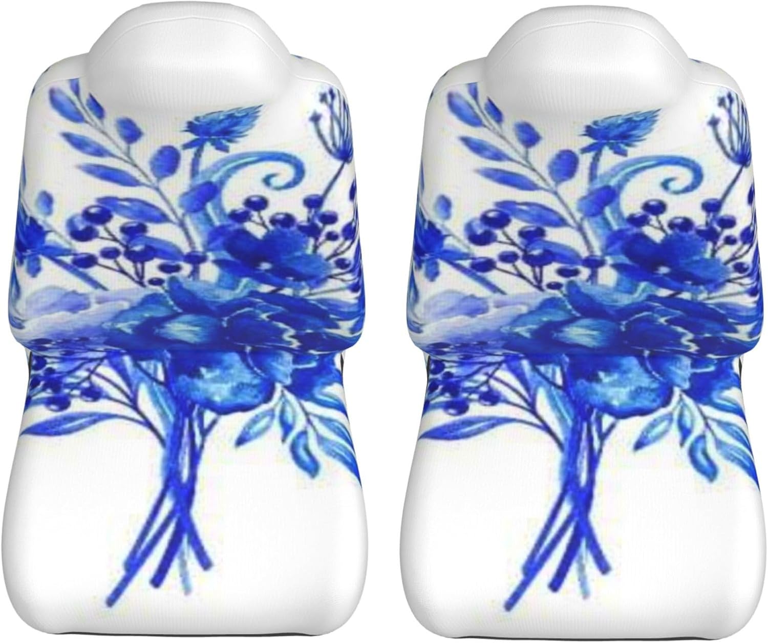 Porcelain Flowers Watercolor Bouquet Blue Floral Design White Gzhel Indigo Ash Car Seat Covers 2-Pack - Fit for Sedans, Trucks, Suvs, Automotive Seat Protectors with Reinforced Stitching