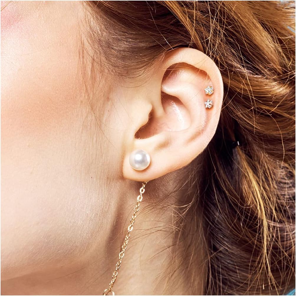 Pierced Owl - 16GA Prong Set Shining Star 316L Surgical Stainless Steel Labret Monroe Lip Cartilage Helix Tragus Conch Ear Lobe Barbell Stud