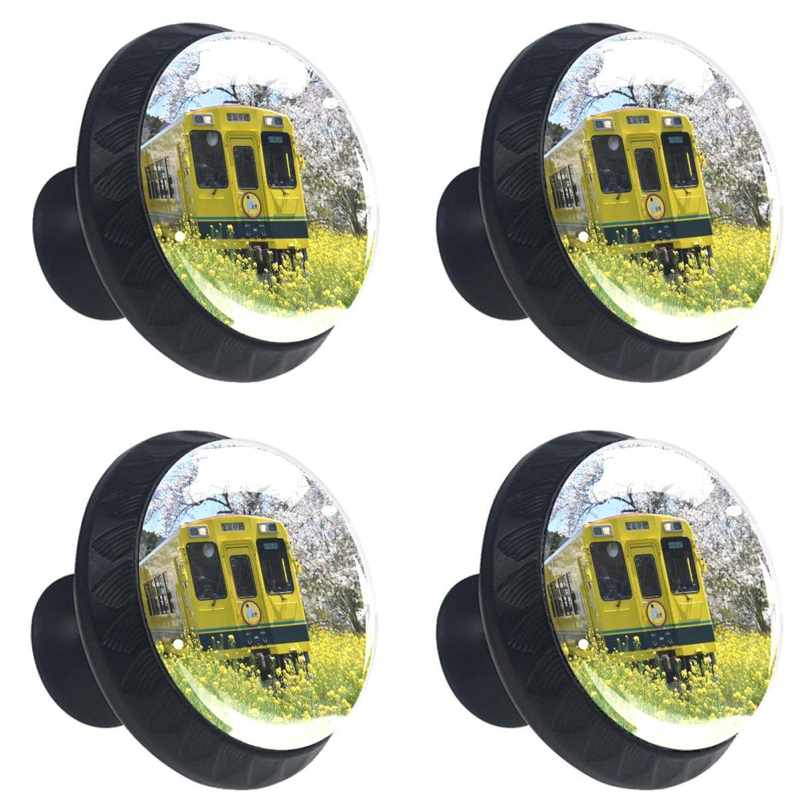 Boutons de tiroir ronds en cristal motif train japonais de 30 mm pour commode et meuble lot de 4
