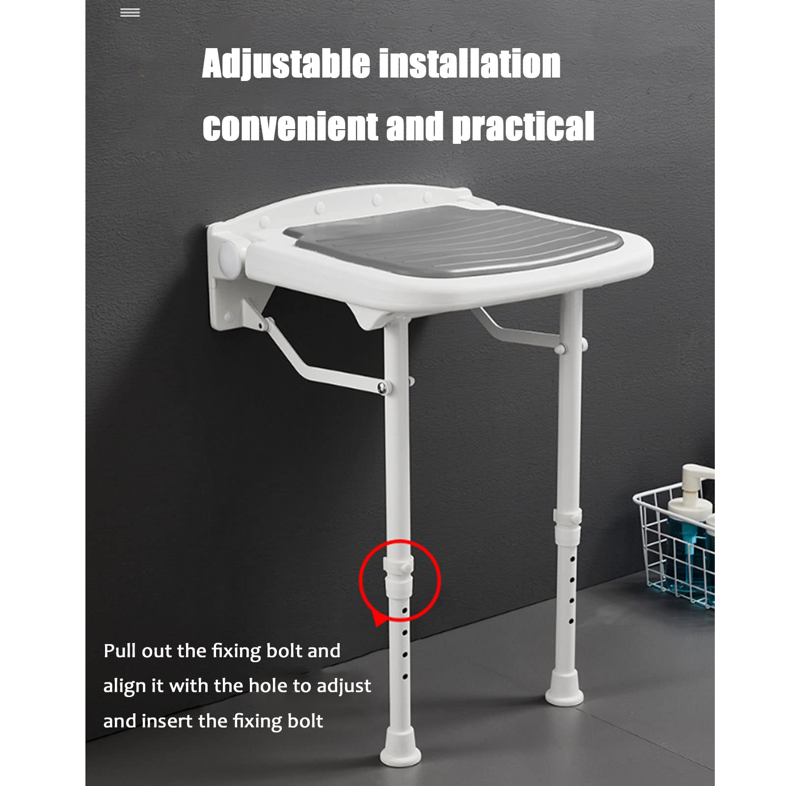 Asiento de Ducha Abatible con Patas, Asiento de Ducha Abatible Taburete de Seguridad para Bañera de Baño con Patas/Gray