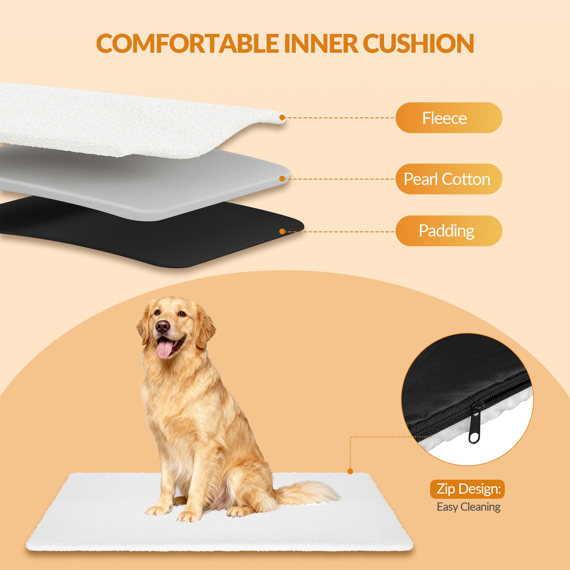 Hundebox Faltbar mit 3-Türiger, 76,2 x 53,4 x 53,4 cm, Grau | Transportbox Hund, Tragbare Hundetasche mit Reflektierenden Streifen, Taschen, Oxford-Gewebe, Matte ist Abnehmbar, FPDT006OG1