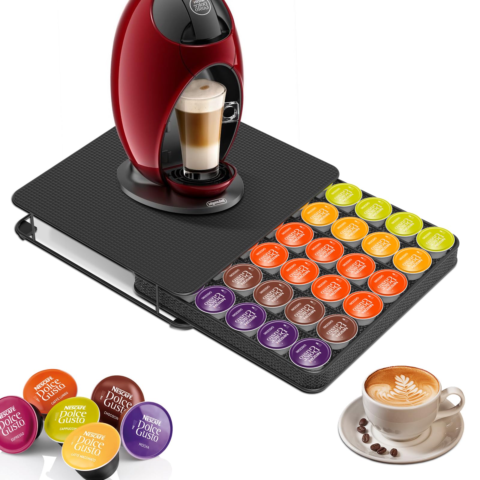 Masthome Kapselhalter für Dolce Gusto, Kaffeekapseln Aufbewahrung von 42 Kaffeekapseln, Kapselschublade mit Rutschfesten Füßen, für Zuhause, Büro, Kaffee Küche, Haushalt & Wohnen