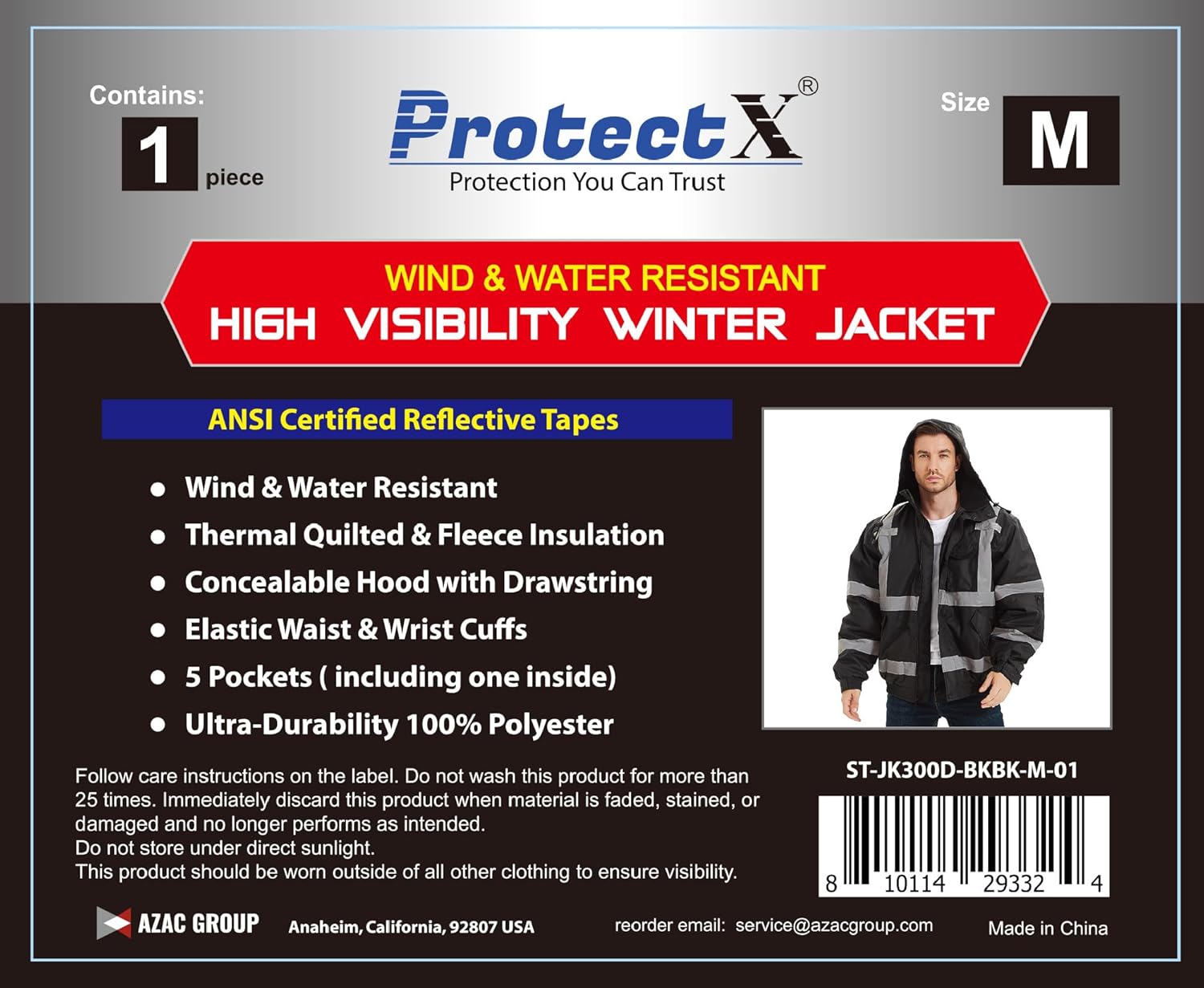 ProtectX High Visibility Waterproof Safety Jacket, Hi Visi Reflective Winter Construction Bomber Jacket for Men and Women - Image 7