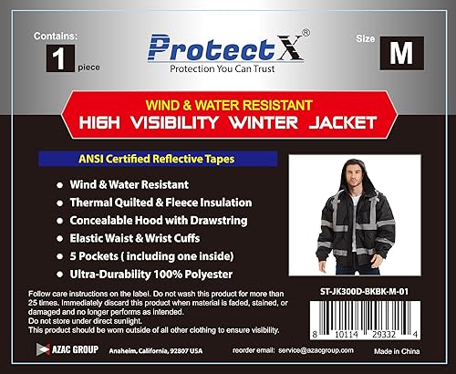 Miniatura 6 de ProtectX High Visibility Safety Waterproof Bomber Jacket for Men, Hi Vis Reflective Winter Construction Jacket, Class 3